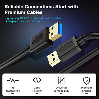 USB 3.0 a to a Male Cable 3Ft,Usb to USB Cable USB Male to Male Cable USB Cord with Gold-Plated Connector for Hard Drive Enclosures, DVD Player, Laptop Cooler (3Ft/1M)