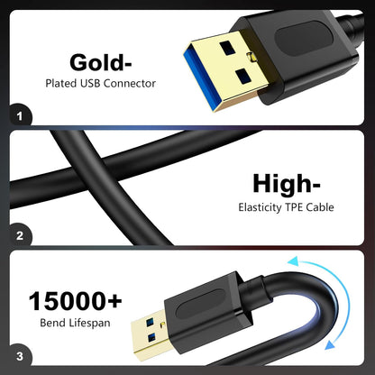 USB 3.0 a to a Male Cable 3Ft,Usb to USB Cable USB Male to Male Cable USB Cord with Gold-Plated Connector for Hard Drive Enclosures, DVD Player, Laptop Cooler (3Ft/1M)