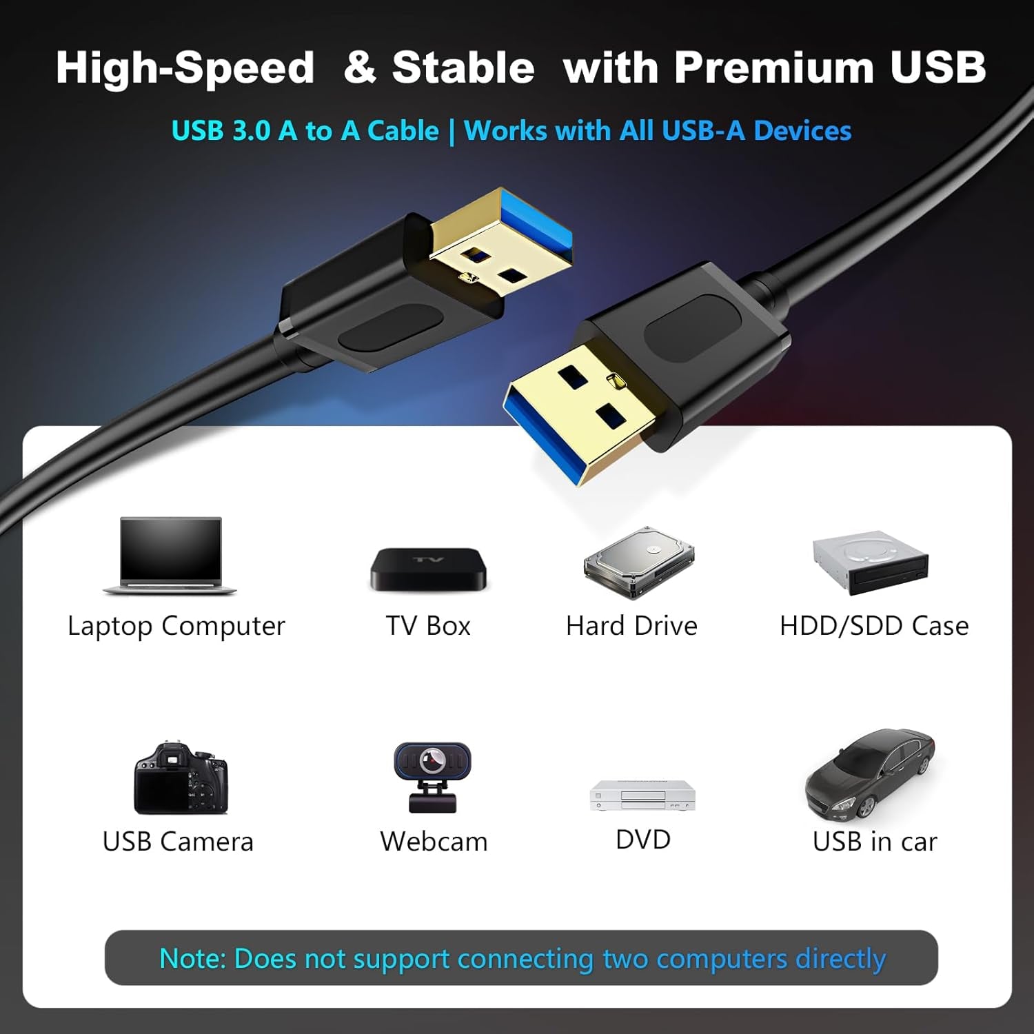 USB 3.0 a to a Male Cable 3Ft,Usb to USB Cable USB Male to Male Cable USB Cord with Gold-Plated Connector for Hard Drive Enclosures, DVD Player, Laptop Cooler (3Ft/1M)